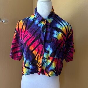 Vibrant Tie-Dye Cropped Button-Up Shirt